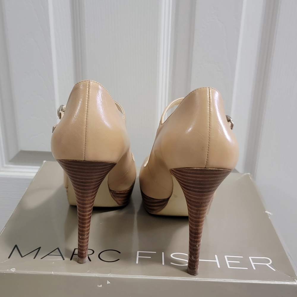 Marc Fisher stiletto Mary Jane style shoe, size nine in beige